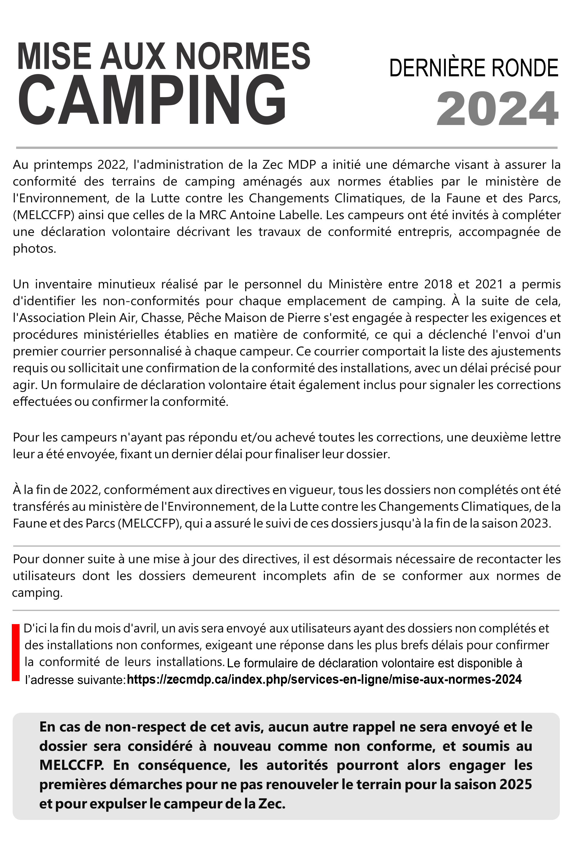 MISE AUX NORMES DERNIÈRE RONDE2024